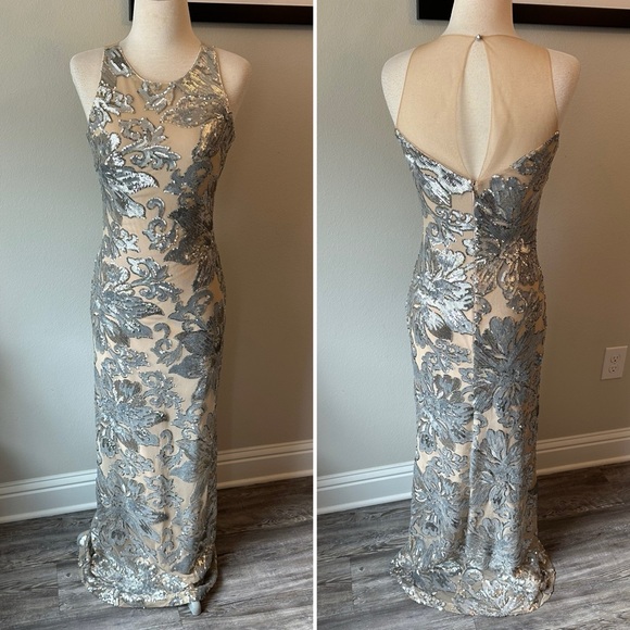 NWT Badgley Mischka Silver and Cream Formal Dress - Picture 16 of 16